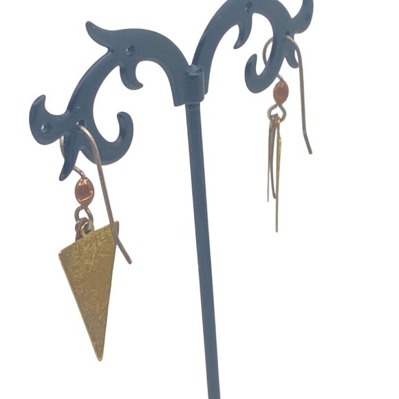 Sterling Silver Dangle Earrings Copper Brass 1.75" Boho Hippiecore Mixed Metal - Picture 9 of 9